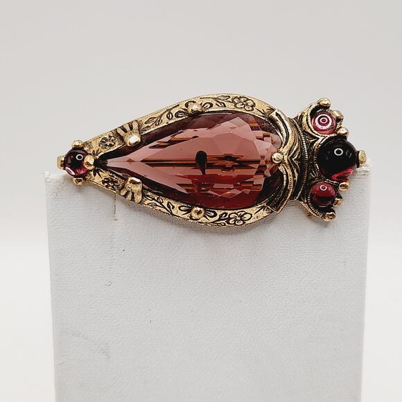 Miracle Purple Glass Brooch Open Back Faceted Stone Celtic Style Vintage - Picture 3 of 9